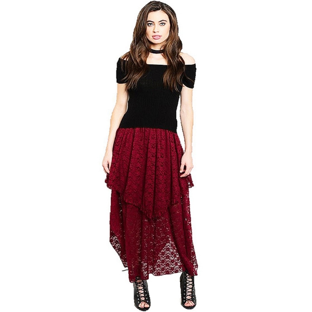 Victorian Gothic Ruffle Lace Peasant Maxi Skirt - Picture 2 of 8